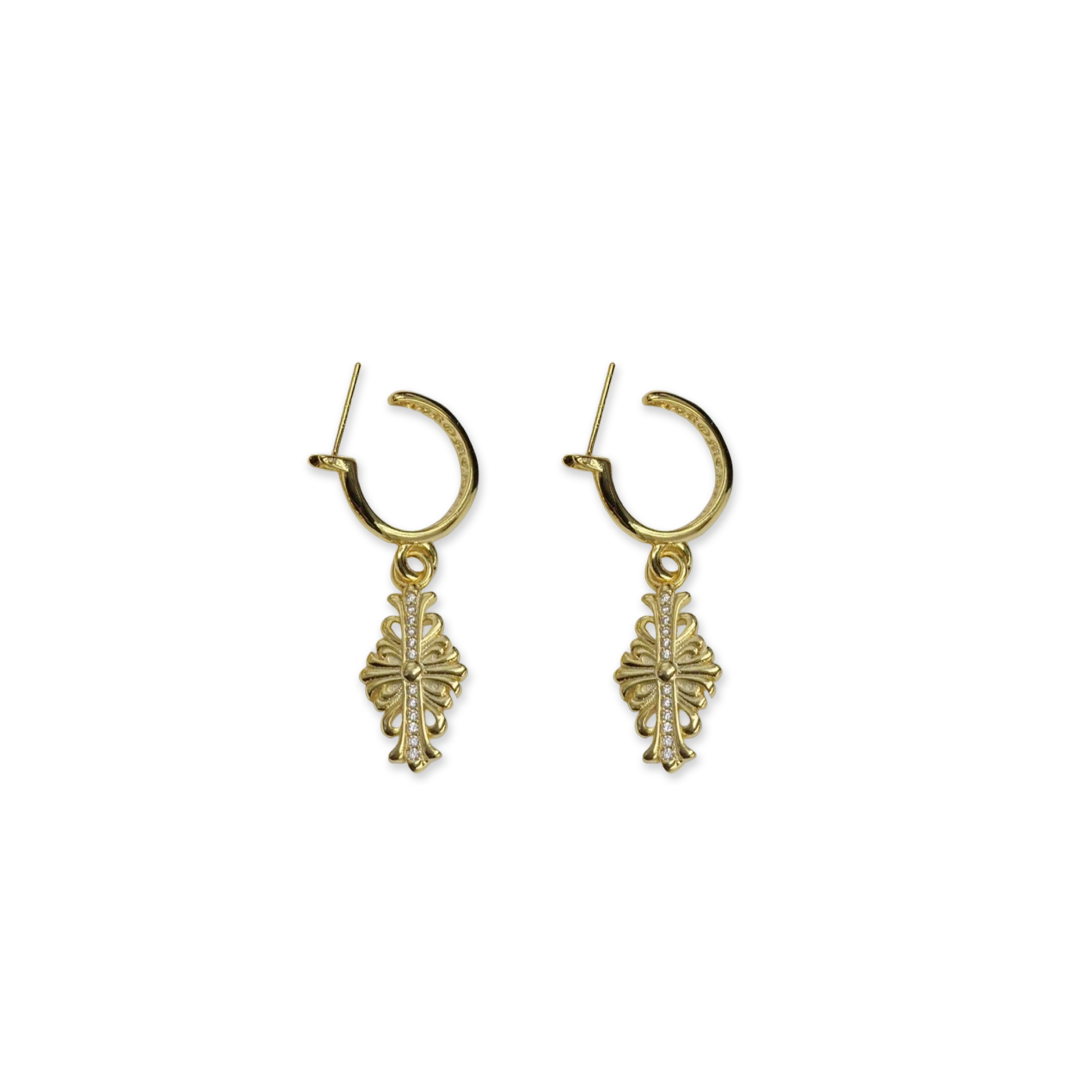 Ch*0me He**ts tiny ch cross earrings